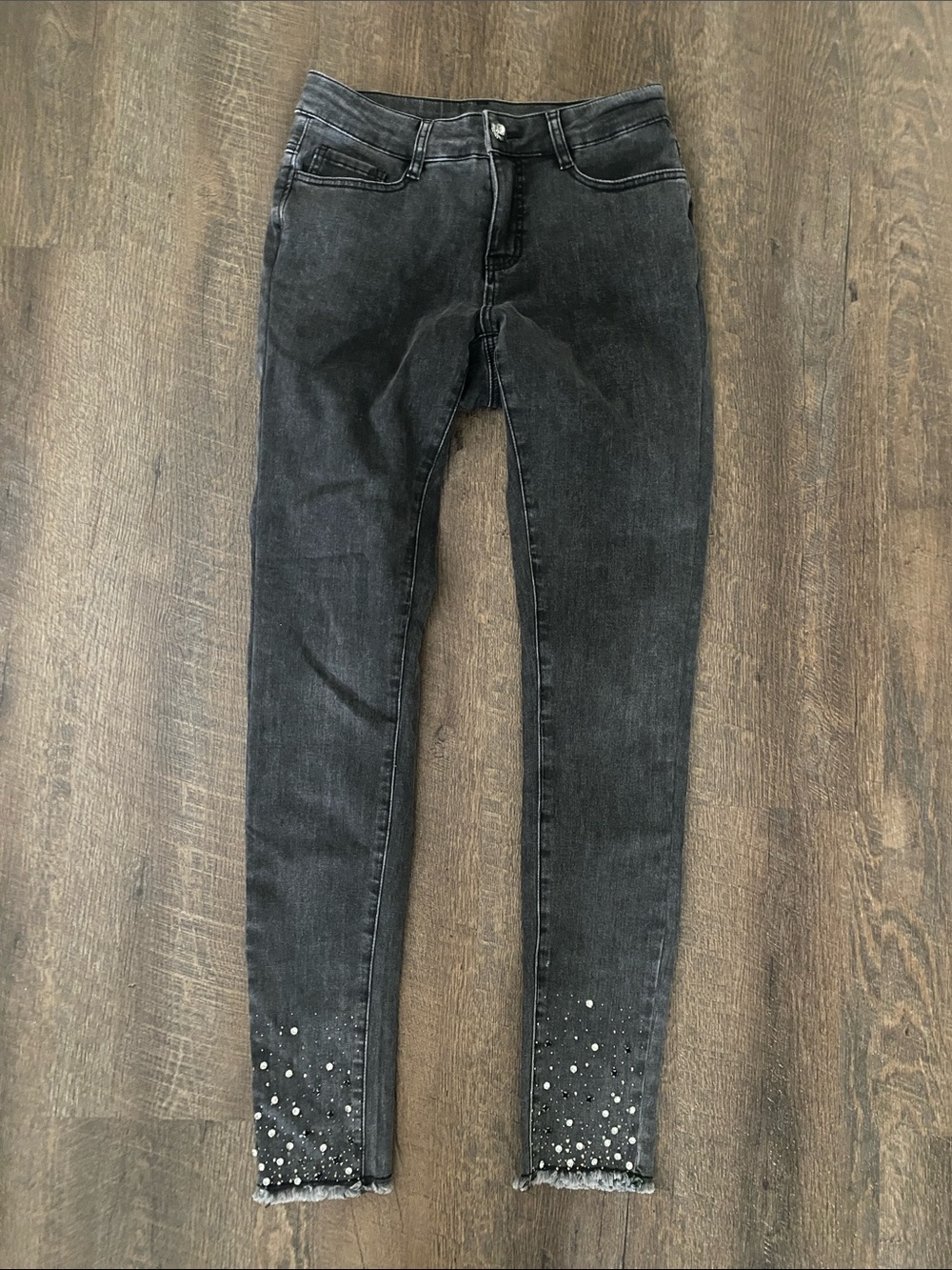 Only Black Skinny Jeans with Hem Embellishments